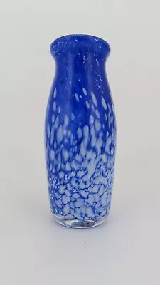 Hand Blown Art Glass Vase Cobalt Blue White Spots 7.25  High Artist Signed 2003 • $39.99