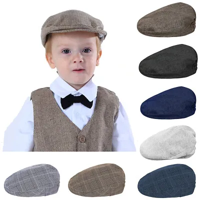 Baby Boys Hat Toddler Herringbone Flat Cap Kids Vintage Driver Hats Beret Hat • £8.99