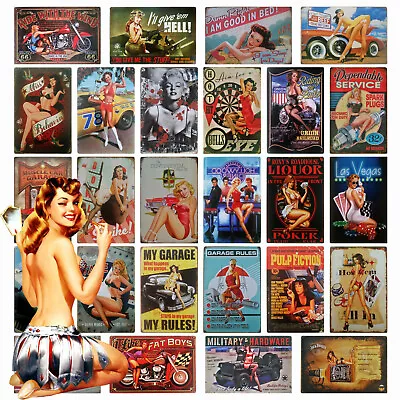 £6.85 • Buy Sexy Pin Up Girl Metal Plaque Vintage Retro 40s 50s 60s Garage Man Cave Tin Sign