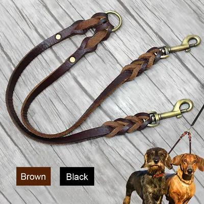 2 Way Leather Double Dog Twin Lead Pet Coupler/Splitter Leash For Two Dogs Walk • £14.99