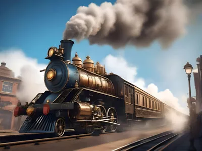 Steam Train Locomotive Station Fast Steampunk Railroad Painting Poster Art Print • $26.99