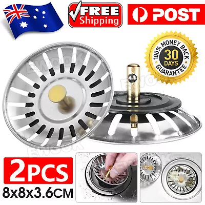 $4.95 • Buy 2X High Quality Stainless Steel Kitchen Waste Sink Drain Strainer Plug Stopper