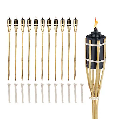 Decorative Exterior Garden Torches Set 12x Wick Bamboo Oil Burning Party 90cm • £50.90