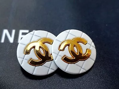 £22.64 • Buy 2 Chanel Stamped White Gold S1uare Steel Buttons 20 Mm Lot Of 2