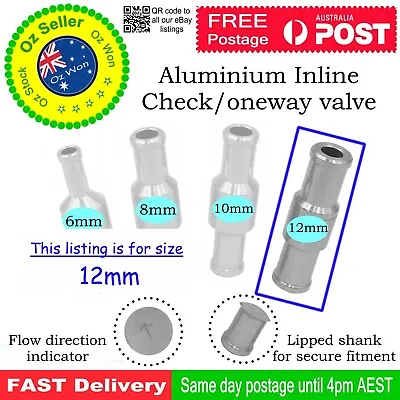 $6.45 • Buy 12mm One Way Non Return Check Valve Air Fuel Petrol Diesel Oil Vacuum Aluminium