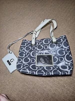 Vintage Y2K Guess Tote/Handbag Vinyl~ Grey And White • $25