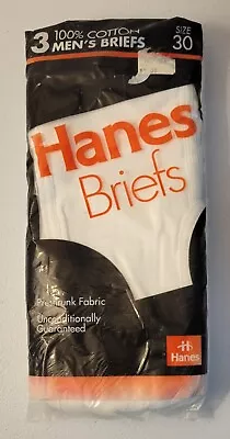 Vintage NOS 1992 3-Pack Hanes Men's White Briefs (Size 30) 100% Preshrunk Cotton • $21.99