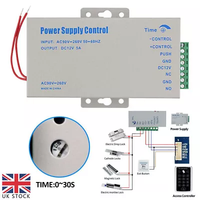 12V 5A Door Access Control Power Supply For RFID Reader Keypad Magnetic Lock Kit • £18.03