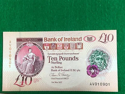 1 X Bank Of Ireland £10.00 NEW BANKNOTE UNCIRCULATED. 31st May 2017 • £19