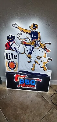 Miller Lite Beer Sign Austin ACL Rodeo BbQ Bull Rider Pbr Led Wall BAR SIGN • $399