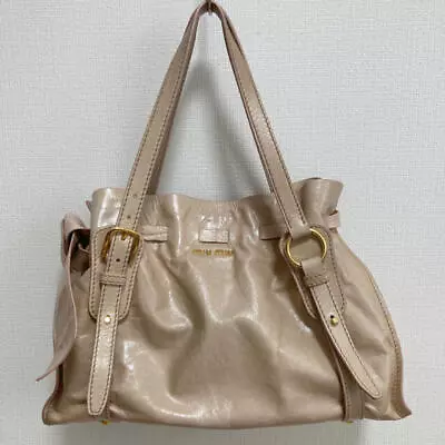 Auth Miu Miu Handbag Shoulder Bag #9806 Beige Leather Bow Ribbon • $280