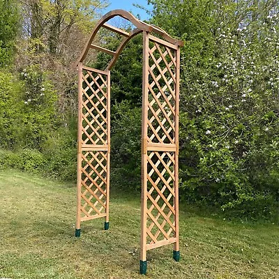 Wooden Garden Arch (Tan) With Metal Ground Spikes - Arbour Plant Support Trellis • £84.99