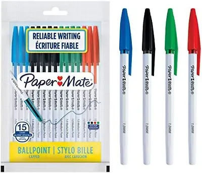 Paper Mate 045 Ballpoint Pens | Medium Point (1.0 Mm) | Assorted Ink | 15 Count • £4.93