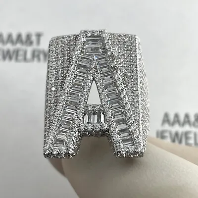 925 Sterling Silver Men Baguette  Icy Bling Cubic Zirconia Letter '' A '' Ring • $74.99
