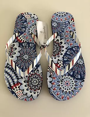 Vera Bradley NWT Flip Flops FIREWORKS MEDALLION Size Large 9-10 Red White & Blue • $24.99