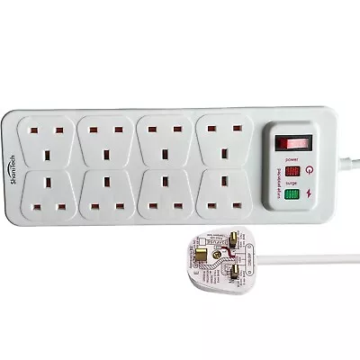 8 Gang Way 1M Switched Surge Protected Extension Lead Power Cable Strip Plug • £16.90