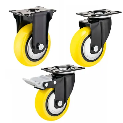 2 / 4 Pack Heavy Duty Swivel Plate Caster Wheels 3  4  5  Polyurethane Wheels PU • $29.98