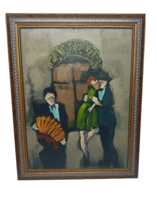 Vintage Street Scene Oil Painting Cafe Bar Modernist Painting Framed Nice • $149