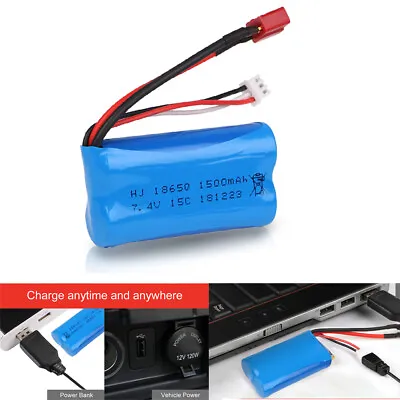 7.4V 1500mAh 15C 2S Lipo Battery T Deans Connector For WLtoys 4WD RC Car • £15.99