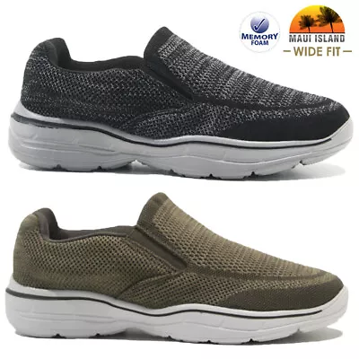 Mens Slip On Wide Fit Memory Foam Casual Walking Gym Sports Tainers Shoes Size • £15.95