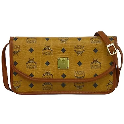 MCM Visetos PVC 2way Shoulder Clutch Bag Brown Gold • $438.90