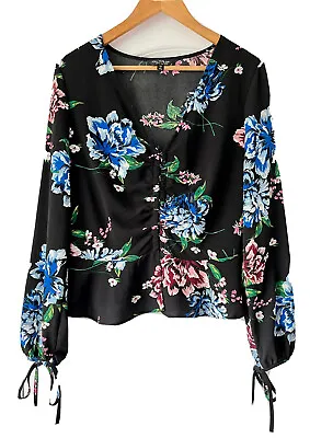 Miss Selfridge Floral Top - Size 14 Black Corset Hook & Eye Cottagecore 90s 00s • $6.10