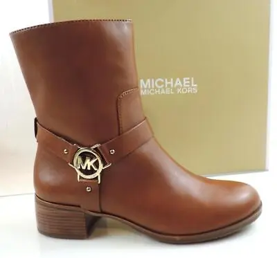 Michael Kors Turner Ankle Boot Booties MK Logo Leather Brown Luggage Size 7 • $269.99