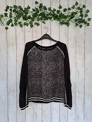 Marc Cain Size N2 Uk 10 Black Animal Print Blouse Long Sleeve Top • £25