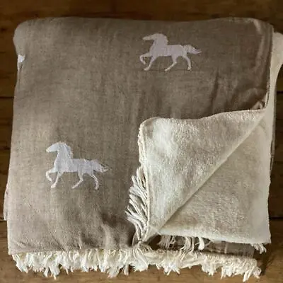 Blanket Throw With Fleece - Horse - Stone - Ailera 120x170cms • £85