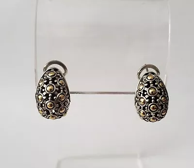 John Hardy 18K Yellow Gold & Silver Jaisalmer Dot Huggie Hoop Earrings Beautiful • $195