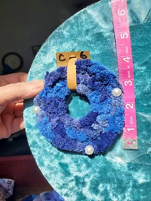 Handmade Velvet Crochet Hair Scrunchie Shades Of Blue. White Pins Not Included.  • $8