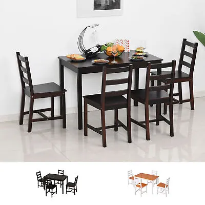 5pc Dining Table Chairs Set Solid Wood Kitchen Breakfast Dinette Furniture • $184.99