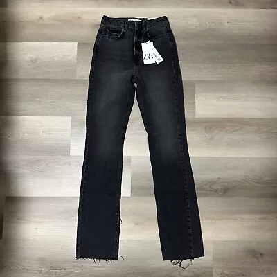 Zara NWT Slim Flare High Rise Black Denim Jeans Size 25X33 • $24.95