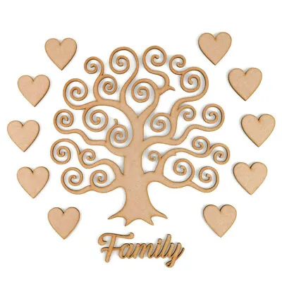 Family Tree MDF Laser Cut Wooden Craft Blank Shape Wedding Guestbook Decoration • £2.95