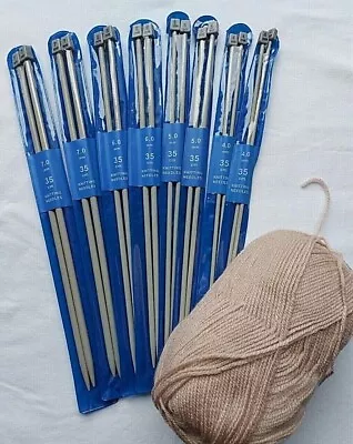 SINGLE POINT KNITTING NEEDLES METAL 35CM CRAFT YARN NEEDLES 4 5 6 7 Mm BOXED • £14.99