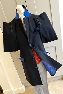 £39.99 • Buy NWD Mens Slim Navy Blue Black Check Wool Covert Over Coat M 38 40 Tweed Winter