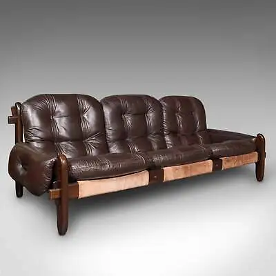 Large Vintage 3 Seat Sofa Brazilian Leather Settee Jean Gillon Probel 1970 • $7573.18