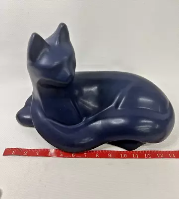 Vintage Haeger Blue Ceramic Cat Sculpture Figure MCM Modernist Art Deco Large • $59.99