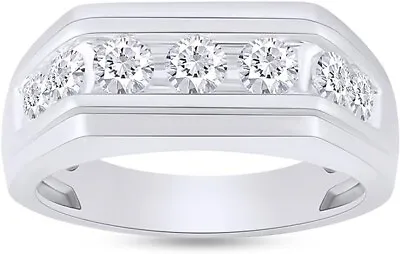 1ct Round Lab Created Moissanite Mens Flat Top Wedding Band Ring Sterling Silver • $112.43