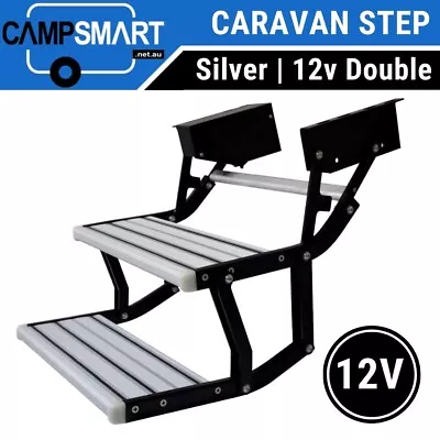 12V Electric Double Caravan Step Aluminium Motorised Folding Drop Down 550mm RV • $429