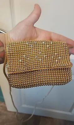 Gold Chain Mail/bead Zipped Bag Long Rope Strap Vintage • £6.99