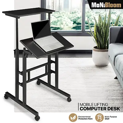 Rolling Laptop Desk Adjustable Height Computer Table Stand Up Office Workstation • $57.99