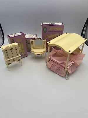 Marx Little Hostess Dollhouse Furniture Canopy Bed Vanity Bench Highboy Dresser • $100