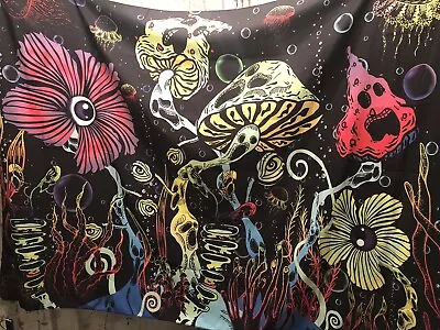 Tapestry Flowers Mushroom Eyes Psychedelic Trippy Wall Hanging Art 90x60” • $18