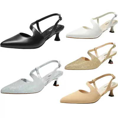 Women Pointed Toe Slingback Dress Shoes Low Kitten Heel Party Dress Pump Shoes • $26.99