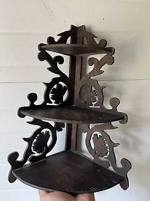 Vtg Victorian Style Wood Corner Fretwork Shelf  21.5x12” 3 Tier Trinket Plants • $75.65