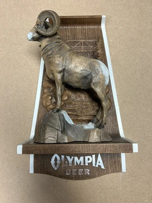 $75 • Buy 1960s OLYMPIA BEER WILDLIFE SERIES BIG HORN SHEEP 3D ADVERTISING BEER SIGN