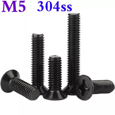 £8.99 • Buy M5 - 0.8 304 Stainless Steel Phillips Flat Head Machine Screws Bolts Black Zinc