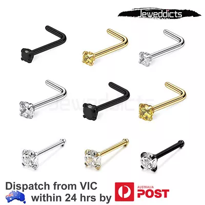 $8.99 • Buy 2-6PCS Nose Stud Ring L Shaped Zirconia Surgical Steel Piercing Body Jewellery