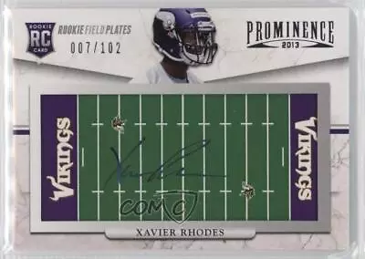 2013 Panini Prominence Field Plates Signatures /102 Xavier Rhodes Rookie Auto RC • $7.44